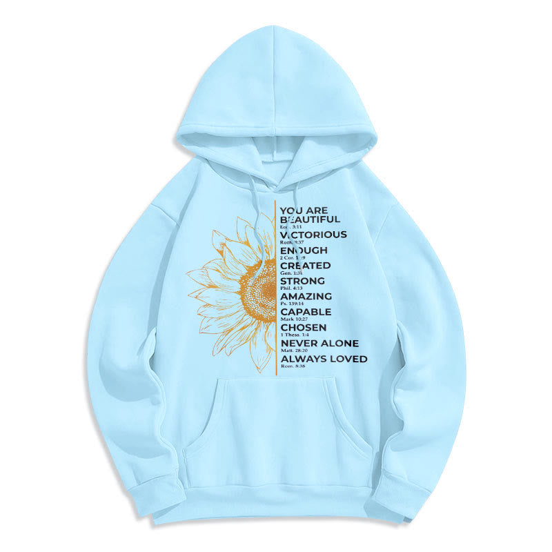 Christianartworkshop Quotation Style Sunflower Strength Positivity Fleece Lined Polyester Hoodie - image 13