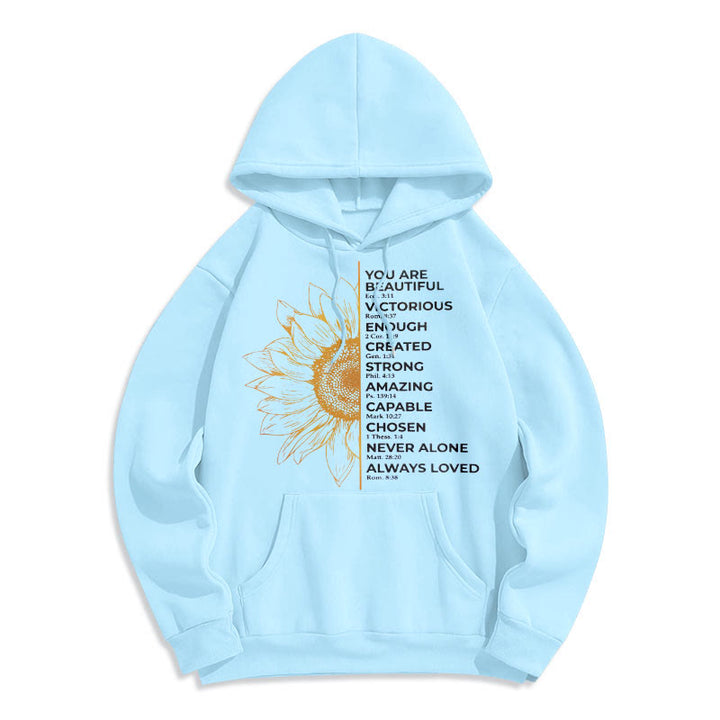 Christianartworkshop Quotation Style Sunflower Strength Positivity Fleece Lined Polyester Hoodie - Blue - 2XL - image 15