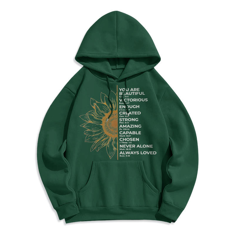 Christianartworkshop Quotation Style Sunflower Strength Positivity Fleece Lined Polyester Hoodie - Green - 2XL - image 13