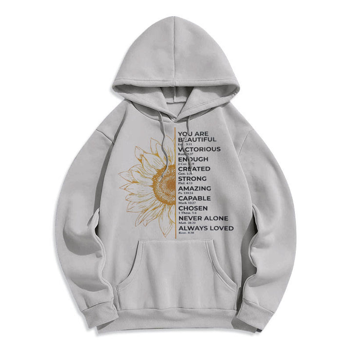 Christianartworkshop Quotation Style Sunflower Strength Positivity Fleece Lined Polyester Hoodie - Grey - 2XL - image 17