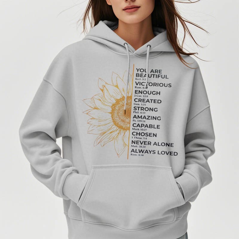 Christianartworkshop Quotation Style Sunflower Strength Positivity Fleece Lined Polyester Hoodie - image 18