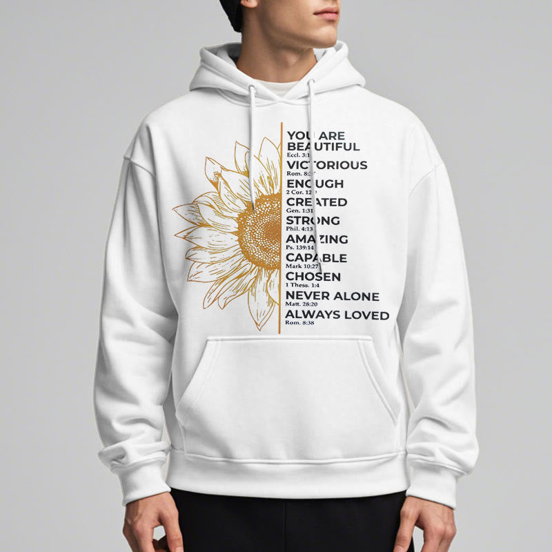 Christianartworkshop Quotation Style Sunflower Strength Positivity Fleece Lined Polyester Hoodie - image 6