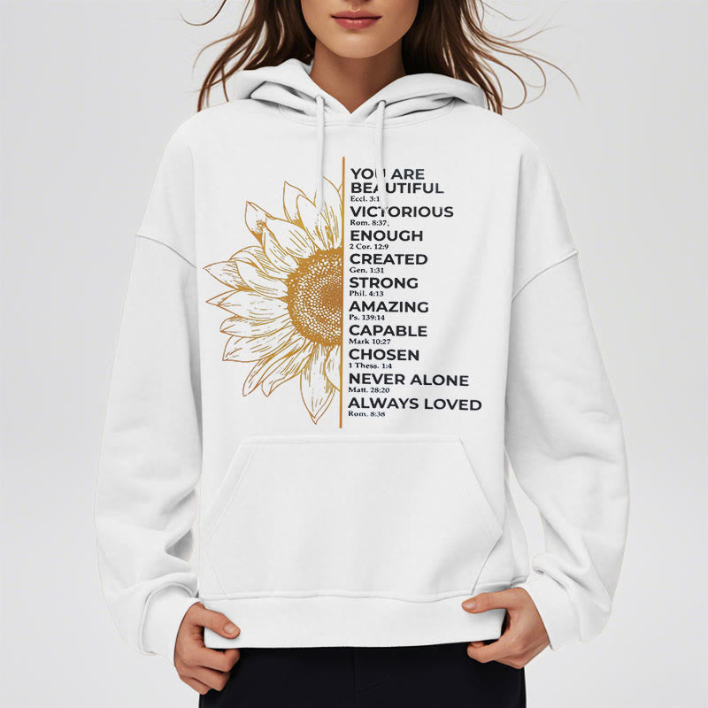 Christianartworkshop Quotation Style Sunflower Strength Positivity Fleece Lined Polyester Hoodie - image 5