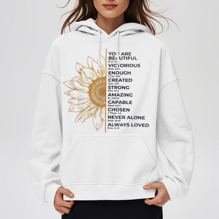Christianartworkshop Quotation Style Sunflower Strength Positivity Fleece Lined Polyester Hoodie - image 5