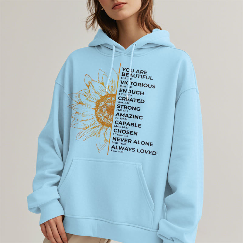 Christianartworkshop Quotation Style Sunflower Strength Positivity Fleece Lined Polyester Hoodie - image 16