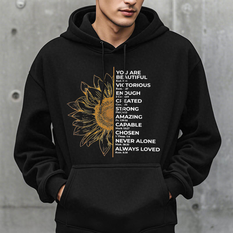 Christianartworkshop Quotation Style Sunflower Strength Positivity Fleece Lined Polyester Hoodie - image 6