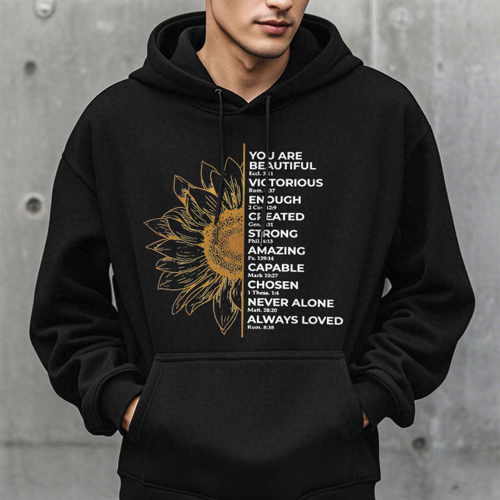 Christianartworkshop Quotation Style Sunflower Strength Positivity Fleece Lined Polyester Hoodie - image 8