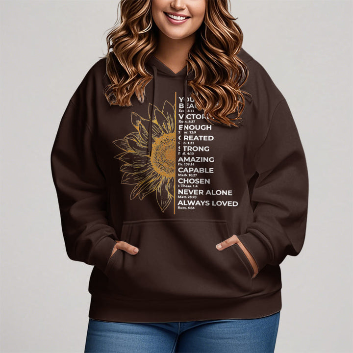 Christianartworkshop Quotation Style Sunflower Strength Positivity Fleece Lined Polyester Hoodie - image 12