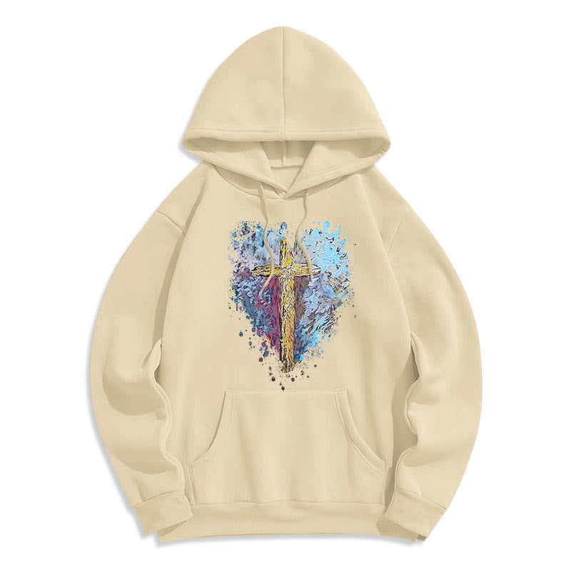 Christianartworkshop Colored Style Radiant Cross Of Hope Fleece Lined Polyester Hoodie - Beige - 2XL - image 1