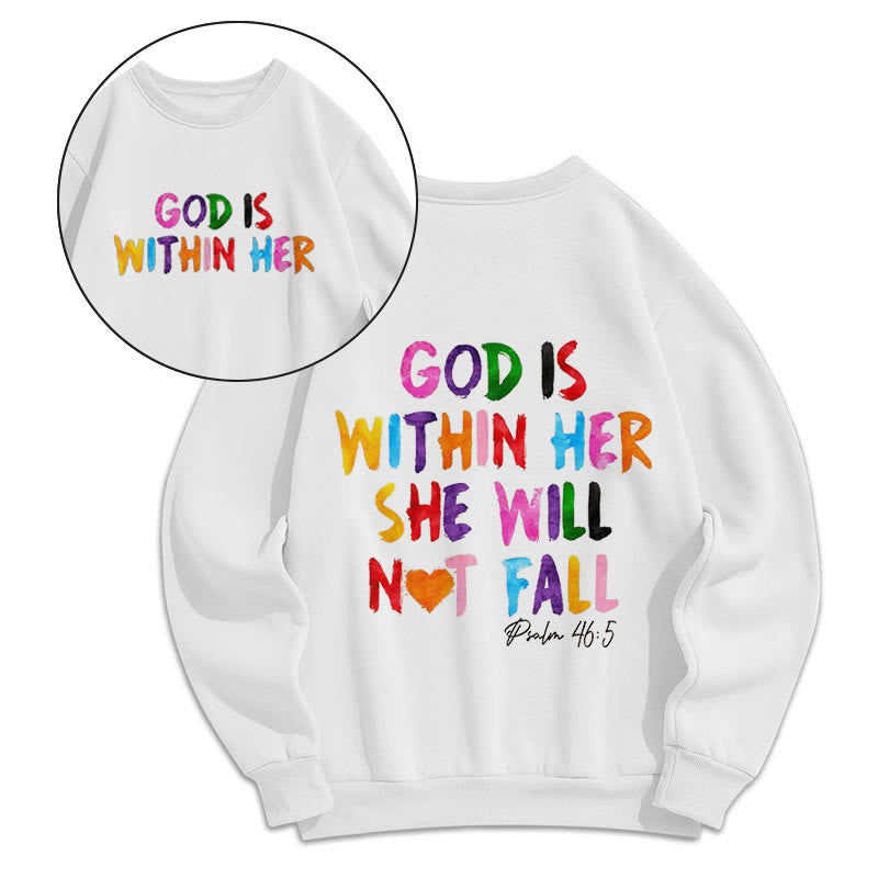 Christianartworkshop Quotation Style God Is Within Her Fleece Lined Polyester Sweatshirt - White - 2XL - image 1