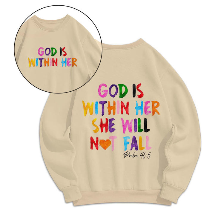 Christianartworkshop Quotation Style God Is Within Her Fleece Lined Polyester Sweatshirt - Beige - 2XL - image 9