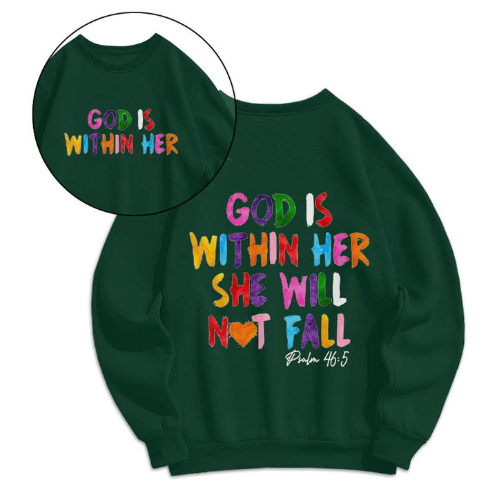 Christianartworkshop Quotation Style God Is Within Her Fleece Lined Polyester Sweatshirt - Green - 2XL - image 11