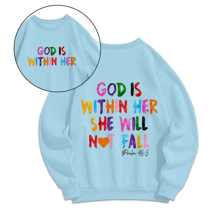 Christianartworkshop Quotation Style God Is Within Her Fleece Lined Polyester Sweatshirt - Blue - 2XL - image 10