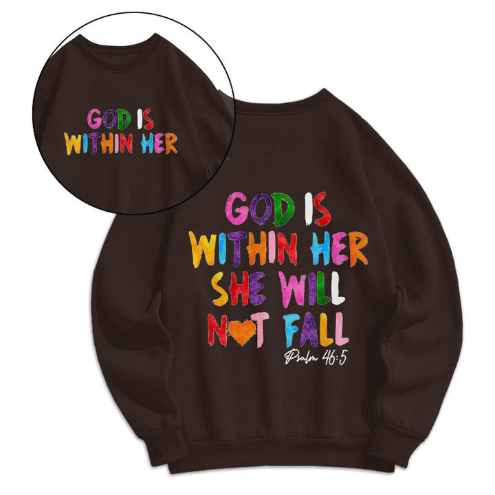 Christianartworkshop Quotation Style God Is Within Her Fleece Lined Polyester Sweatshirt - Brown - 2XL - image 8