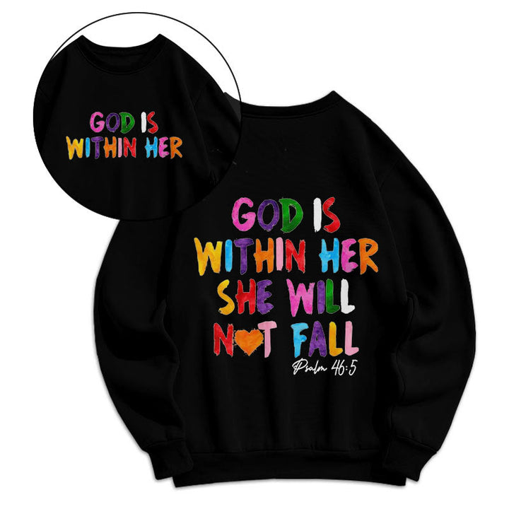 Christianartworkshop Quotation Style God Is Within Her Fleece Lined Polyester Sweatshirt - Black - 2XL - image 6