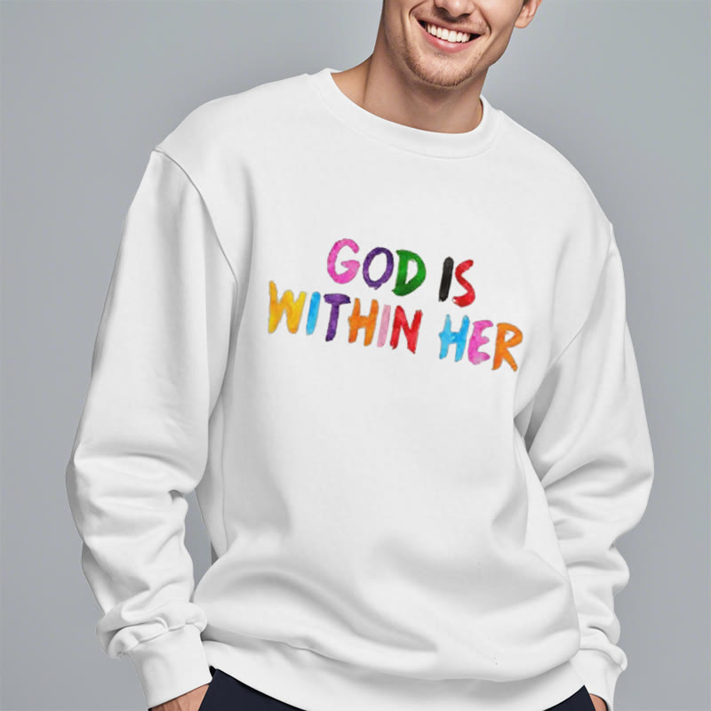 Christianartworkshop Quotation Style God Is Within Her Fleece Lined Polyester Sweatshirt - image 4