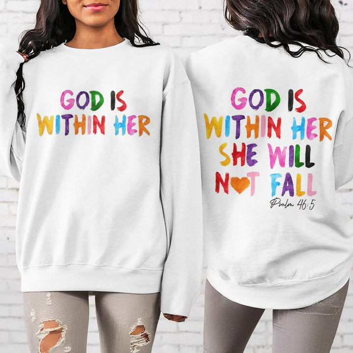 Christianartworkshop Quotation Style God Is Within Her Fleece Lined Polyester Sweatshirt - image 7