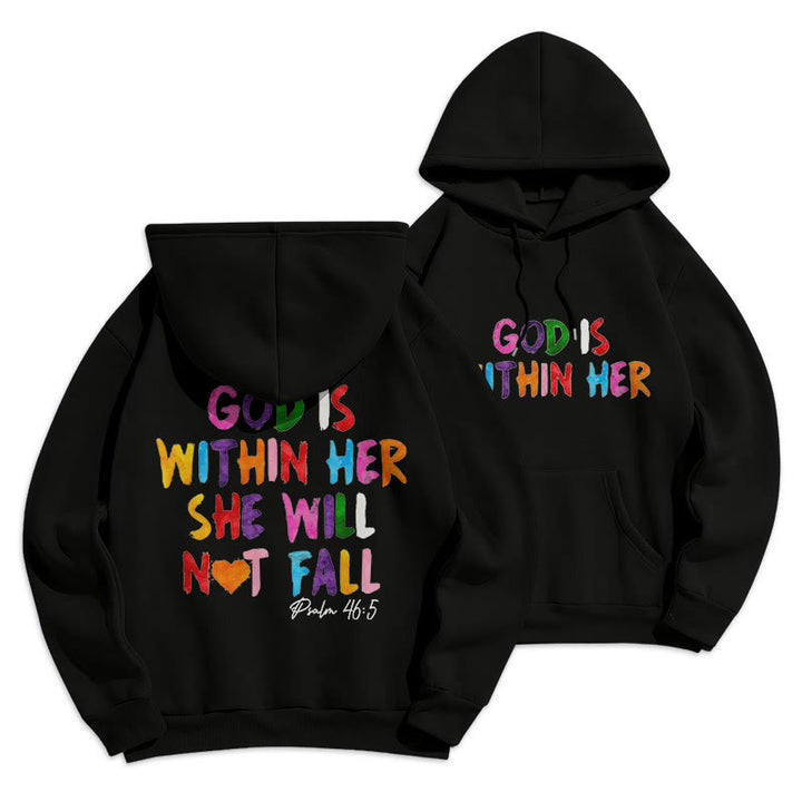 Christianartworkshop Quotation Style God Is Within Her Fleece Lined Polyester Hoodie - Black - 2XL - image 8