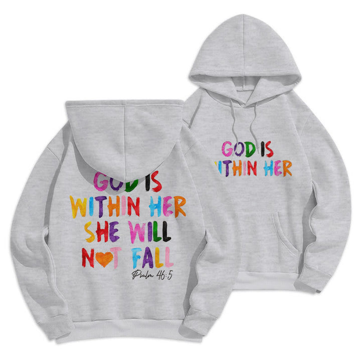 Christianartworkshop Quotation Style God Is Within Her Fleece Lined Polyester Hoodie - Grey - 2XL - image 13