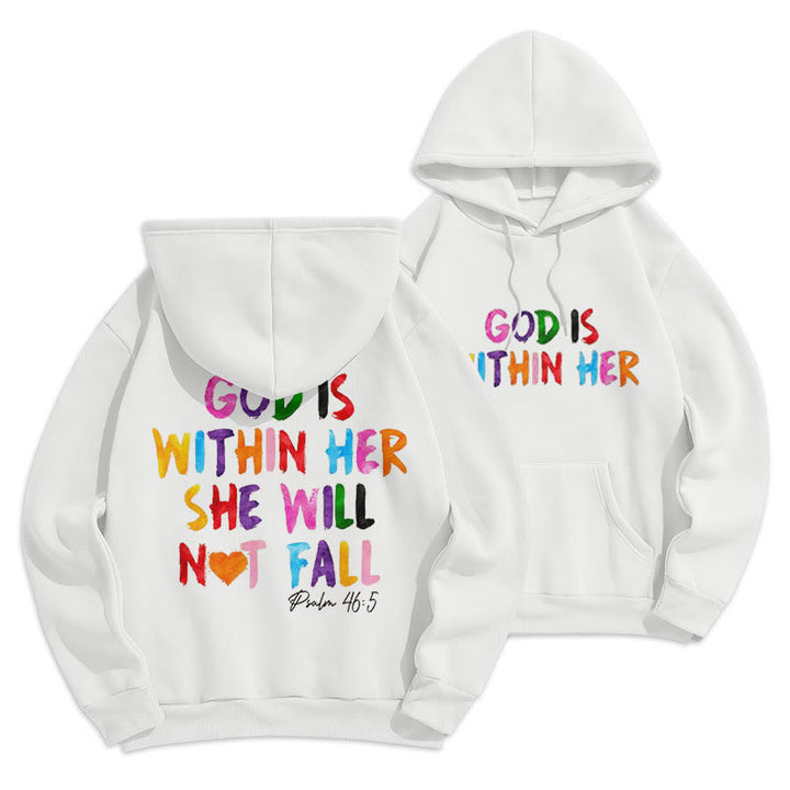 Christianartworkshop Quotation Style God Is Within Her Fleece Lined Polyester Hoodie - White - 2XL - image 1