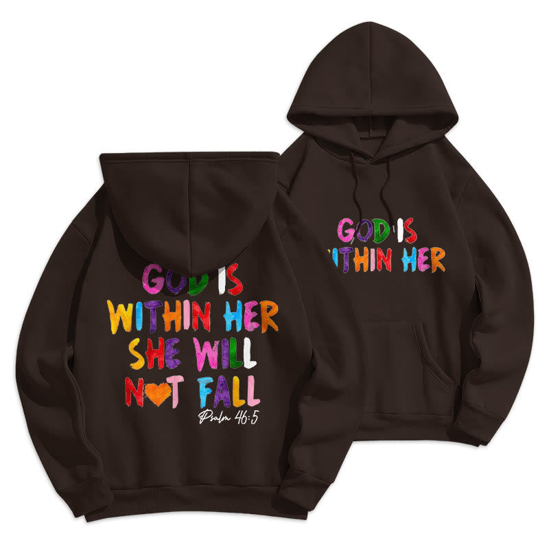 Christianartworkshop Quotation Style God Is Within Her Fleece Lined Polyester Hoodie - Brown - 2XL - image 10
