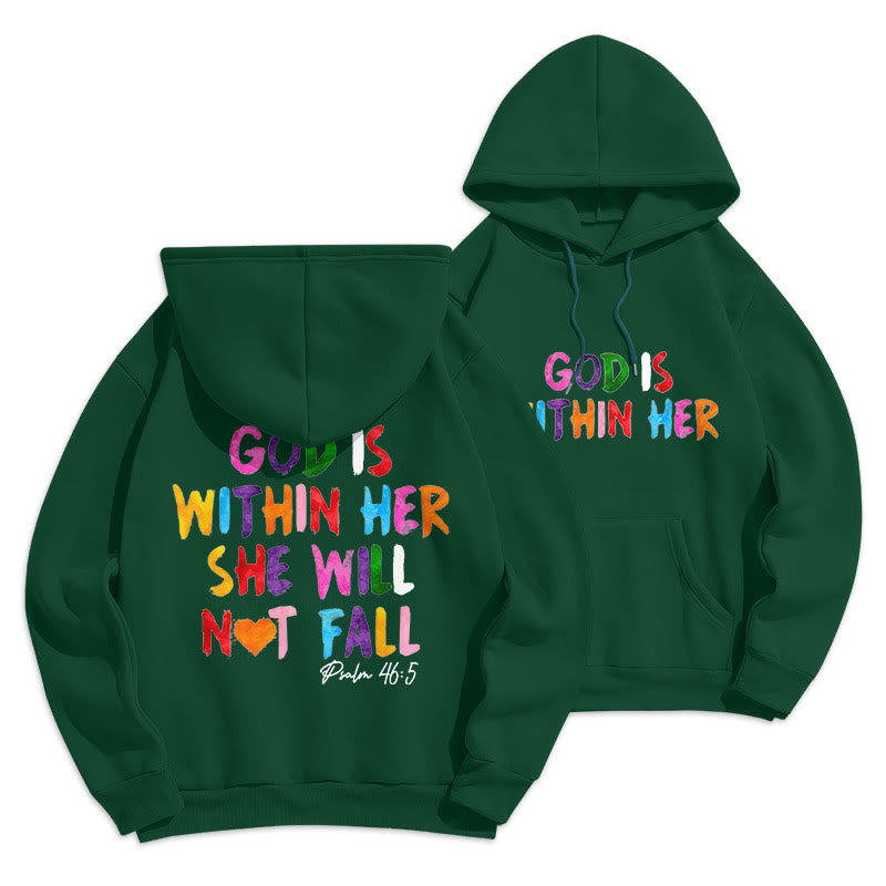 Christianartworkshop Quotation Style God Is Within Her Fleece Lined Polyester Hoodie - Green - 2XL - image 11