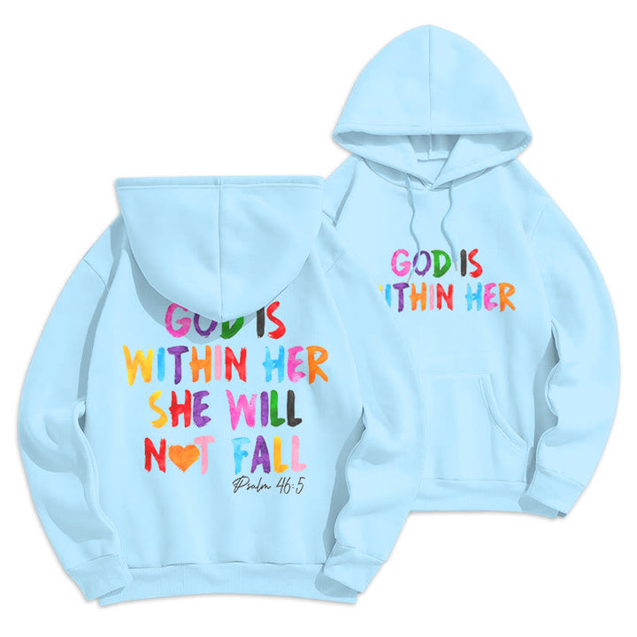 Christianartworkshop Quotation Style God Is Within Her Fleece Lined Polyester Hoodie - Blue - 2XL - image 12