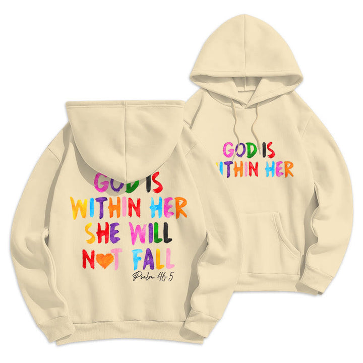 Christianartworkshop Quotation Style God Is Within Her Fleece Lined Polyester Hoodie - Beige - 2XL - image 9