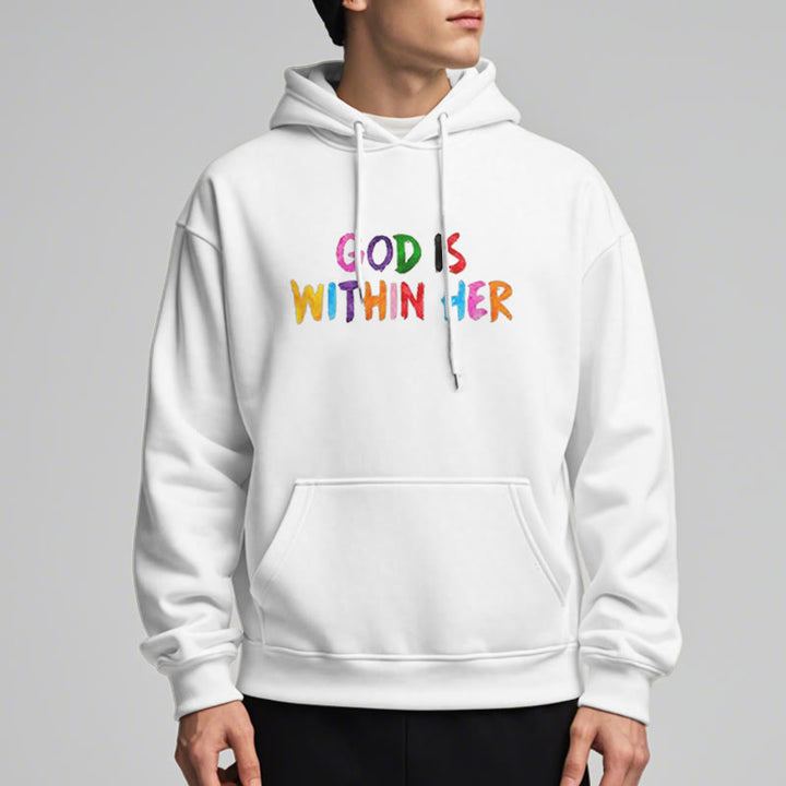 Christianartworkshop Quotation Style God Is Within Her Fleece Lined Polyester Hoodie - image 4