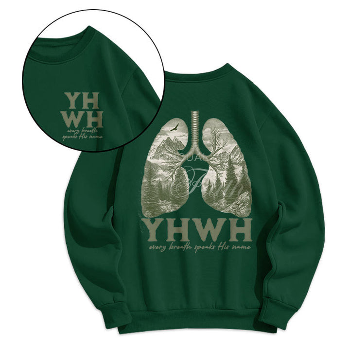 Christianartworkshop Quotation Style Every Breath Speaks His Name Fleece Lined Polyester Sweatshirt - Green - 2XL - image 0