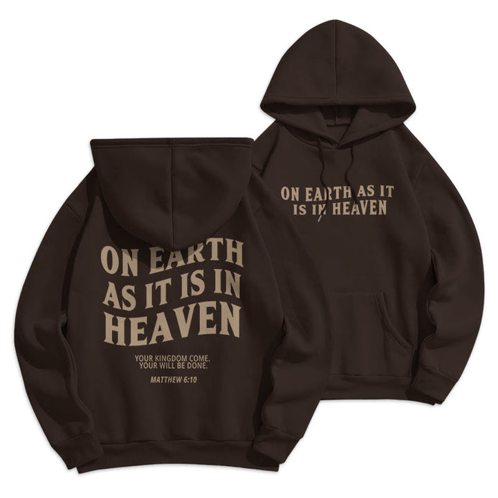 Christianartworkshop Quotation Style On Earth As It Is In Heaven Fleece Lined Polyester Hoodie - Brown - 2XL - image 1