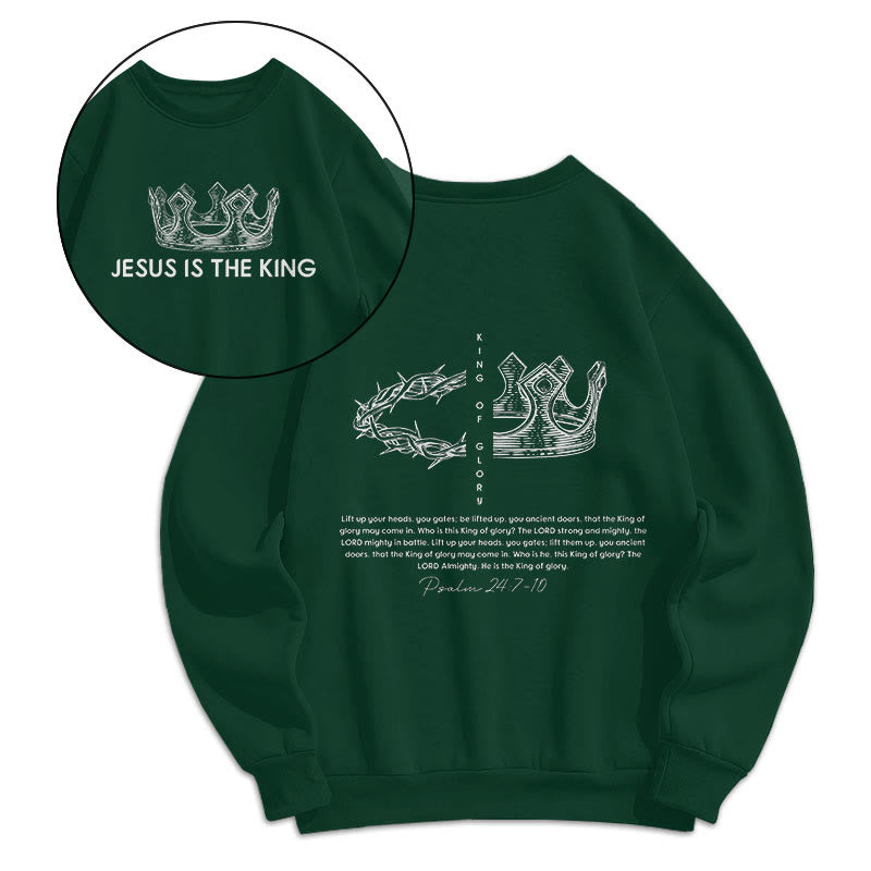 Christianartworkshop Quotation Style Jesus Is The King Fleece Lined Polyester Sweatshirt - Green - 2XL - image 11