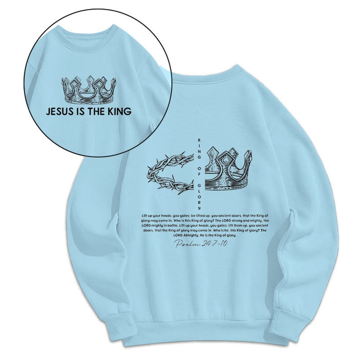 Christianartworkshop Quotation Style Jesus Is The King Fleece Lined Polyester Sweatshirt - Blue - 2XL - image 11