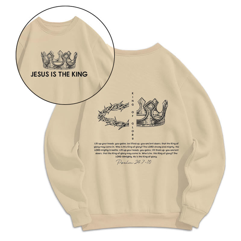 Christianartworkshop Quotation Style Jesus Is The King Fleece Lined Polyester Sweatshirt - Beige - 2XL - image 9
