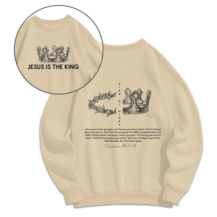 Christianartworkshop Quotation Style Jesus Is The King Fleece Lined Polyester Sweatshirt - Beige - 2XL - image 9