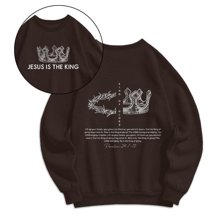 Christianartworkshop Quotation Style Jesus Is The King Fleece Lined Polyester Sweatshirt - Brown - 2XL - image 10