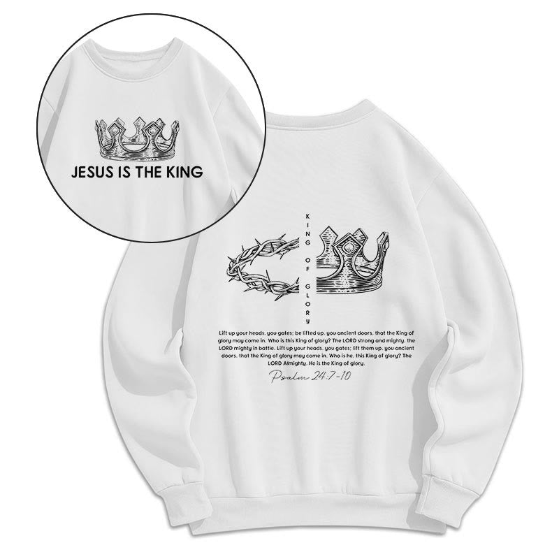 Christianartworkshop Quotation Style Jesus Is The King Fleece Lined Polyester Sweatshirt - White - 2XL - image 7