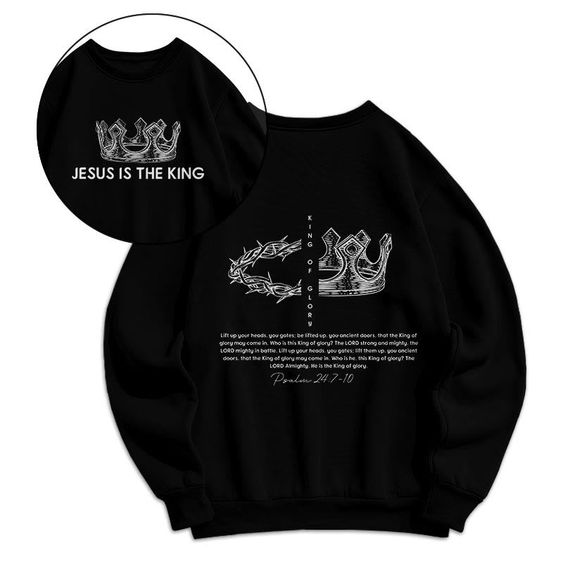 Christianartworkshop Quotation Style Jesus Is The King Fleece Lined Polyester Sweatshirt - Black - 2XL - image 1