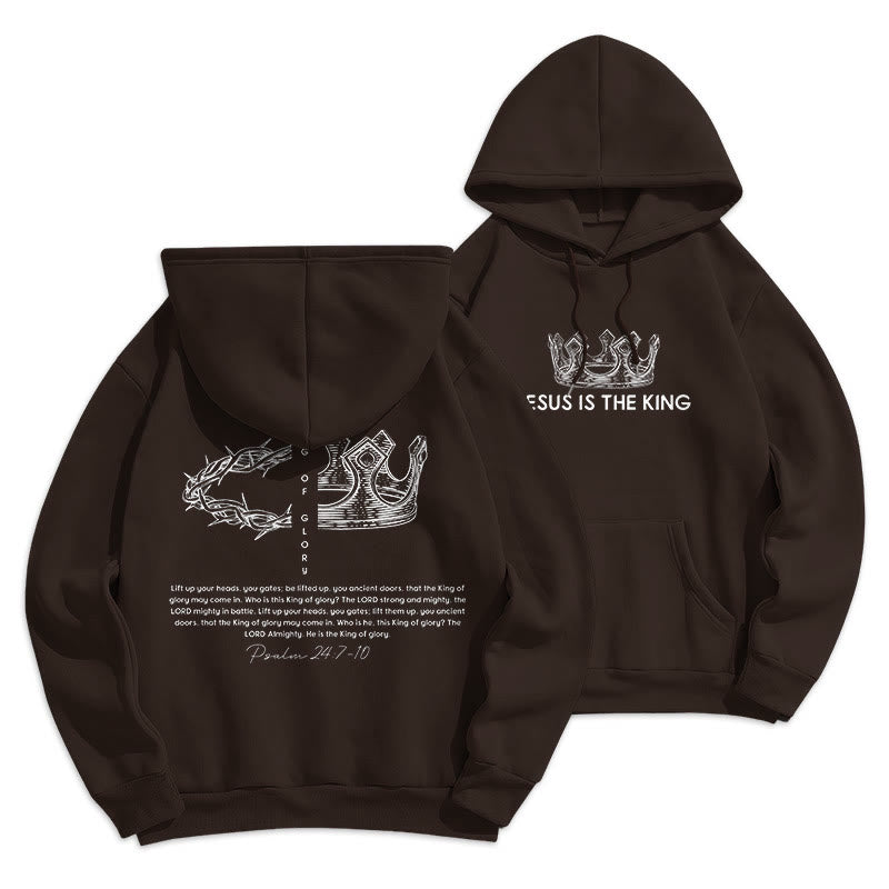 Christianartworkshop Quotation Style Jesus Is The King Fleece Lined Polyester Hoodie - Brown - 2XL - image 10