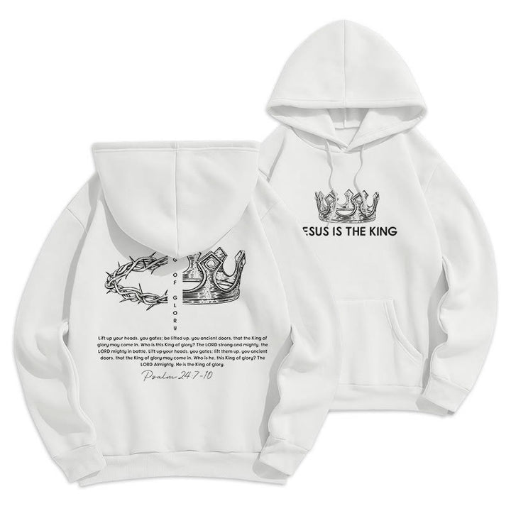 Christianartworkshop Quotation Style Jesus Is The King Fleece Lined Polyester Hoodie - White - 2XL - image 7