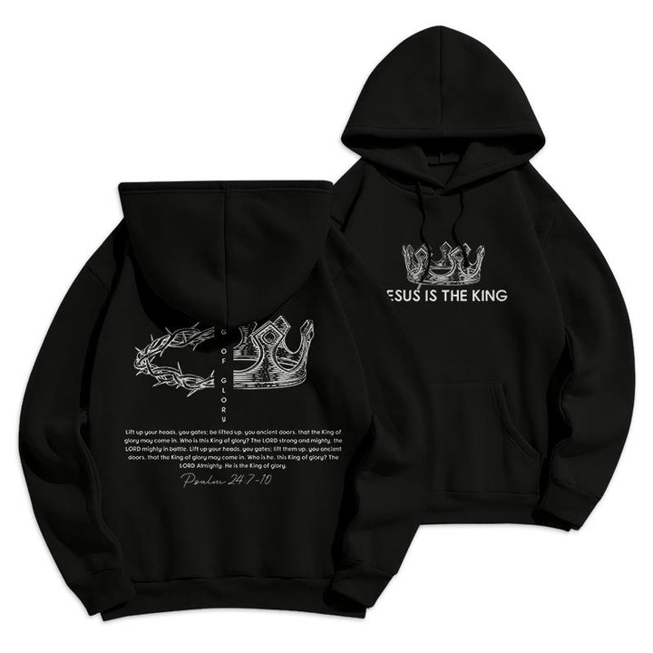 Christianartworkshop Quotation Style Jesus Is The King Fleece Lined Polyester Hoodie - Black - 2XL - image 1