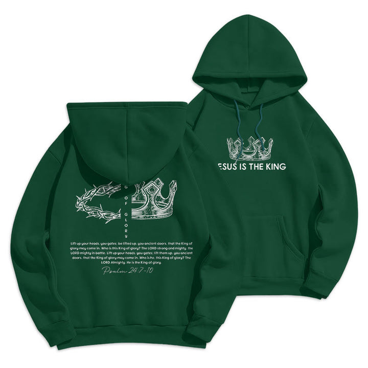 Christianartworkshop Quotation Style Jesus Is The King Fleece Lined Polyester Hoodie - Green - 2XL - image 11