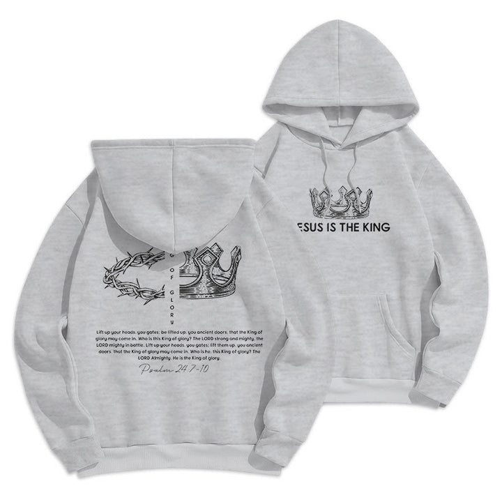Christianartworkshop Quotation Style Jesus Is The King Fleece Lined Polyester Hoodie - Grey - 2XL - image 13