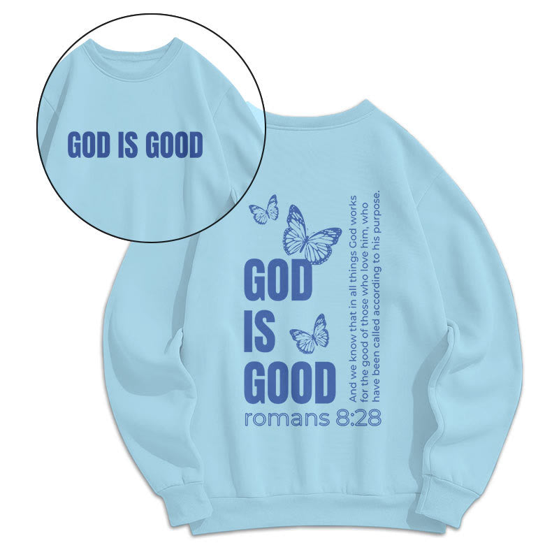Christianartworkshop Quotation Style Butterfly God Is Good Fleece Lined Polyester Sweatshirt - Blue - 2XL - image 1