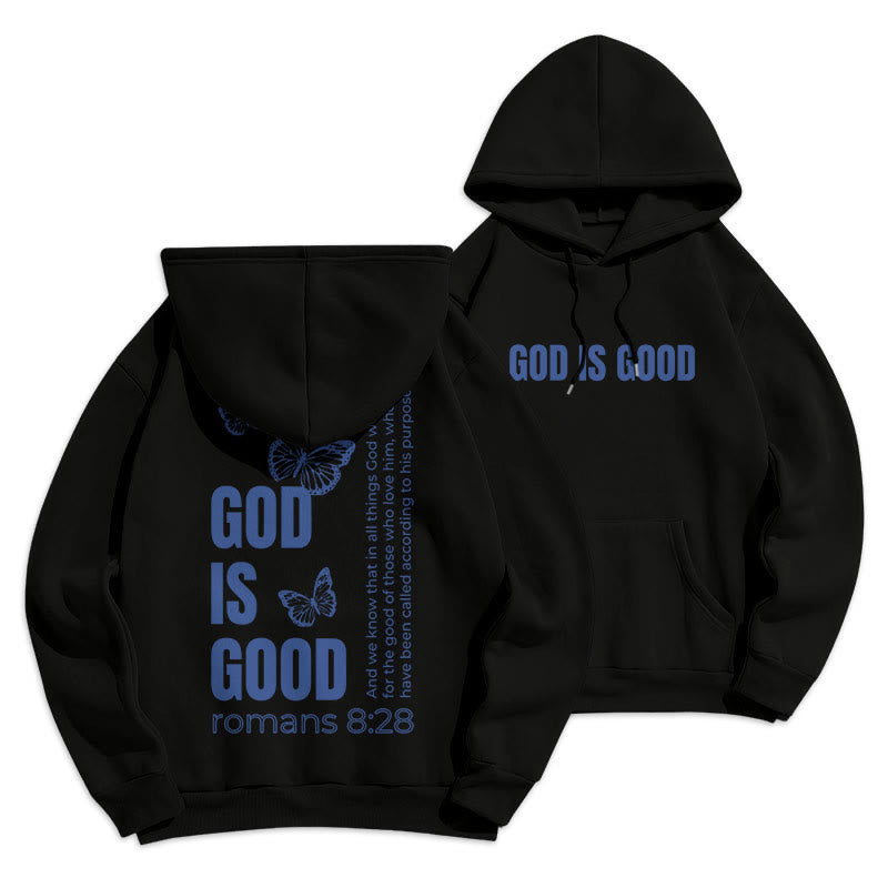 Christianartworkshop Quotation Style Butterfly God Is Good Fleece Lined Polyester Hoodie - Black - 2XL - image 8