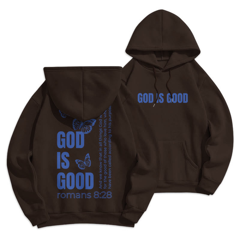 Christianartworkshop Quotation Style Butterfly God Is Good Fleece Lined Polyester Hoodie - Brown - 2XL - image 11