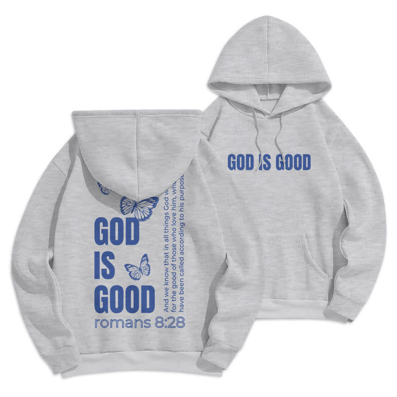 Christianartworkshop Quotation Style Butterfly God Is Good Fleece Lined Polyester Hoodie - Grey - 2XL - image 13