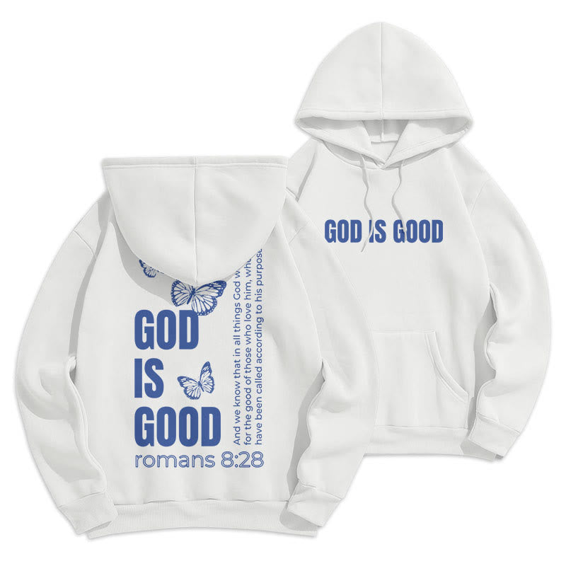 Christianartworkshop Quotation Style Butterfly God Is Good Fleece Lined Polyester Hoodie - White - 2XL - image 9