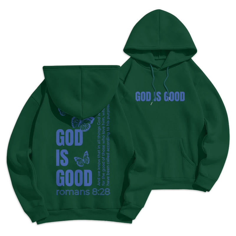 Christianartworkshop Quotation Style Butterfly God Is Good Fleece Lined Polyester Hoodie - Green - 2XL - image 12
