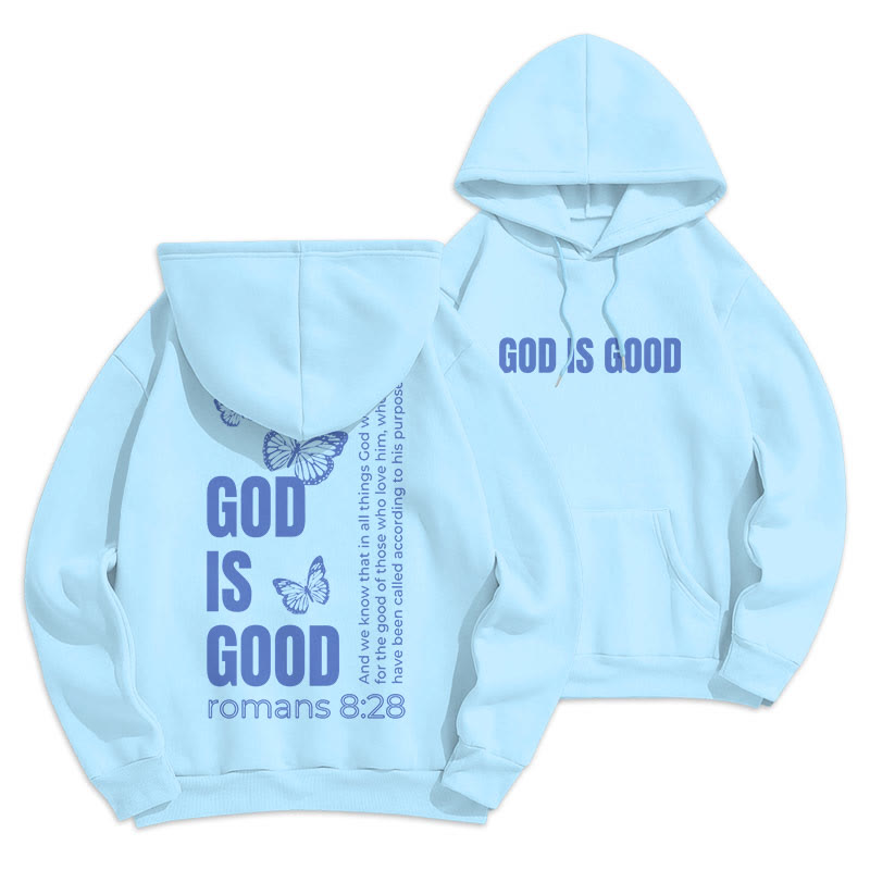 Christianartworkshop Quotation Style Butterfly God Is Good Fleece Lined Polyester Hoodie - Blue - 2XL - image 1
